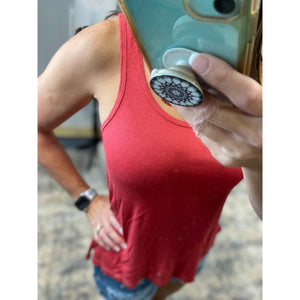 Sparkle Low Cut Summer Racerback Ribbed Floaty Tank Top Tunic Red S/M/L