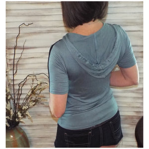 Sexy Sporty Crew Neck Striped Sleeve Drawstring Hoodie Sage Green S/M/L
