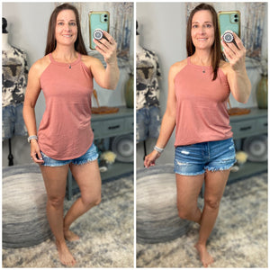 Tri Rocker Racerback Scoop Neck Floaty Trendy Tank Top Blush Pink S/M/L/XL