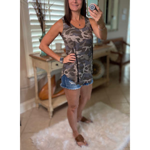 "Hot in Here" Very Sexy Camouflage Floaty Scoop Neck Summer Tank Top Army Green