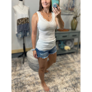Very Sexy V-Neck Lace Stretch Low Cut Cleavage Dressy Slim Cami Top Cream S/M/L