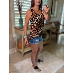 "Hot in Here" Very Sexy Leopard Scoop Neck Sleeveless Floaty Summer Tank Top Brown