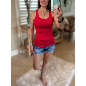 "Can't Touch This" Ribbed Low Scoop Boy Beater Cleavage Fitted Tank Top Red S/M/L/XL