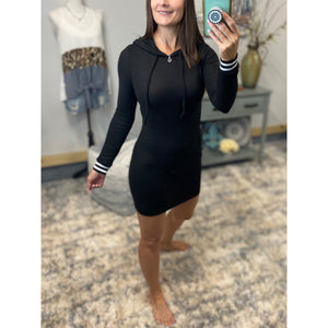 "Let It Rock" Sporty Athletic Hoodie Lightweight Long Sleeve Varsity Sweater Contrast Dress Black