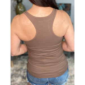 "Can't Touch This" Ribbed Low Scoop Boy Beater Cleavage Fitted Tank Top Mocha S/M/L/XL