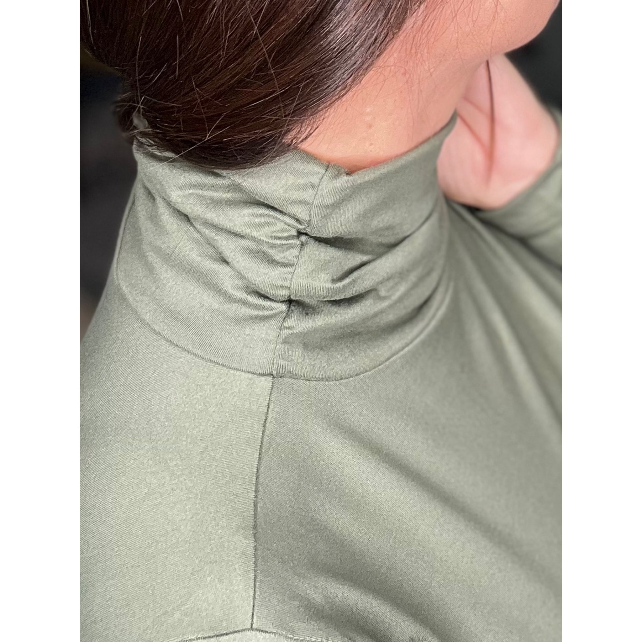"Coming Out of My Shell" Mock Turtle High Ruched Neck Long Sleeve Soft Stretchy Olive Green