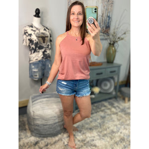 Tri Rocker Racerback Scoop Neck Floaty Trendy Tank Top Blush Pink S/M/L/XL