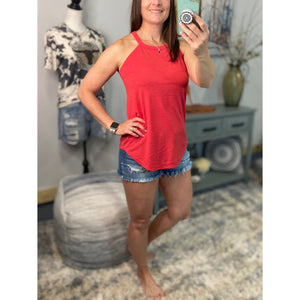Tri Rocker Racerback Scoop Neck Floaty Trendy Summer Tank Top Red