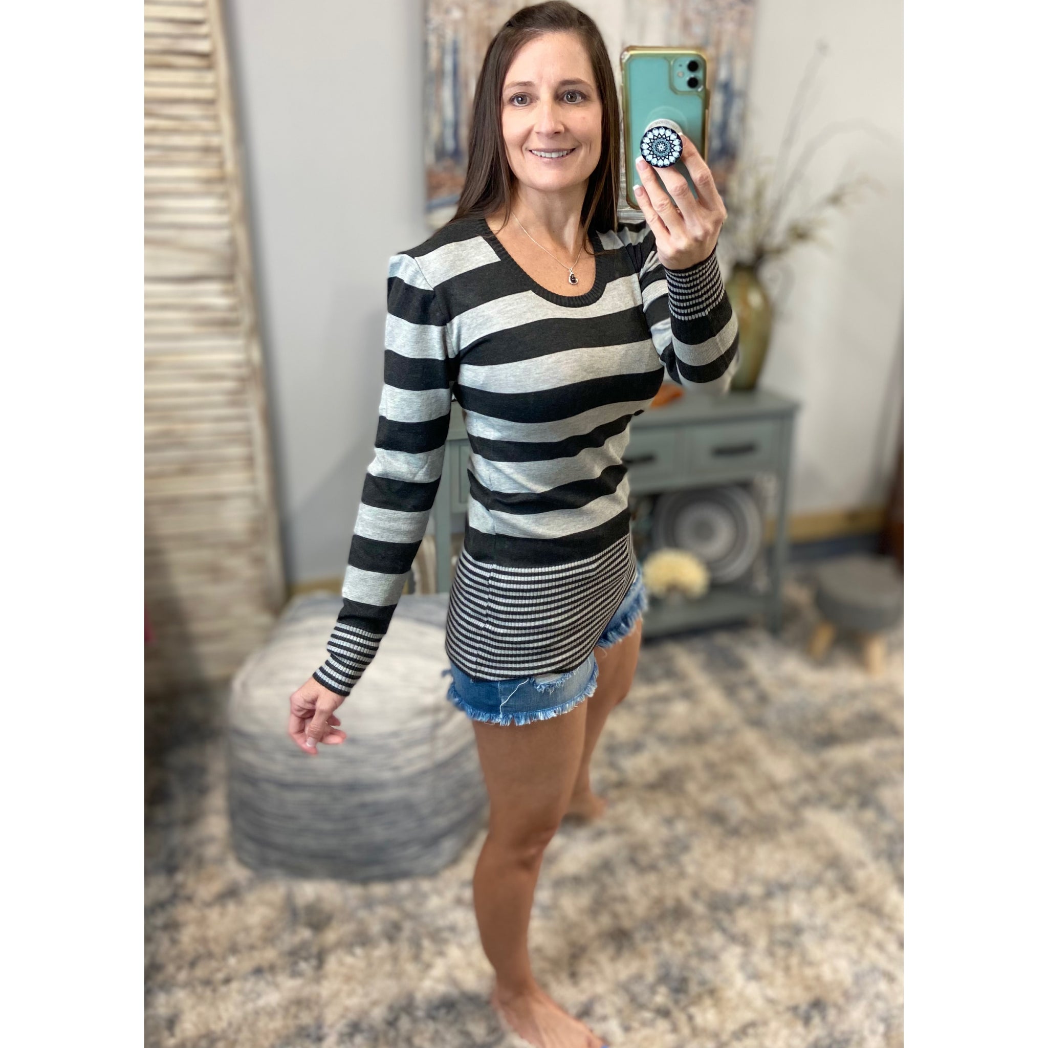 Very Sexy Scoop Neck Striped Preppy Tunic Sweater Blouse Shirt Top S/M/L/XL