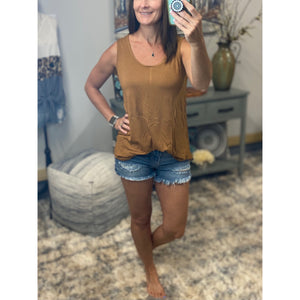 Scoop Neck Floaty Sleeveless Round Hem Tank Top Brown S/M/L/XL