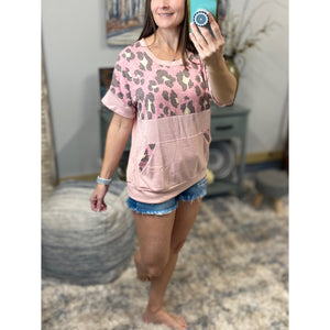 "I'm Making Moves" Leopard Color Block Scoop Neck Ribbed Kangaroo Pocket Pink S/M/L/XL