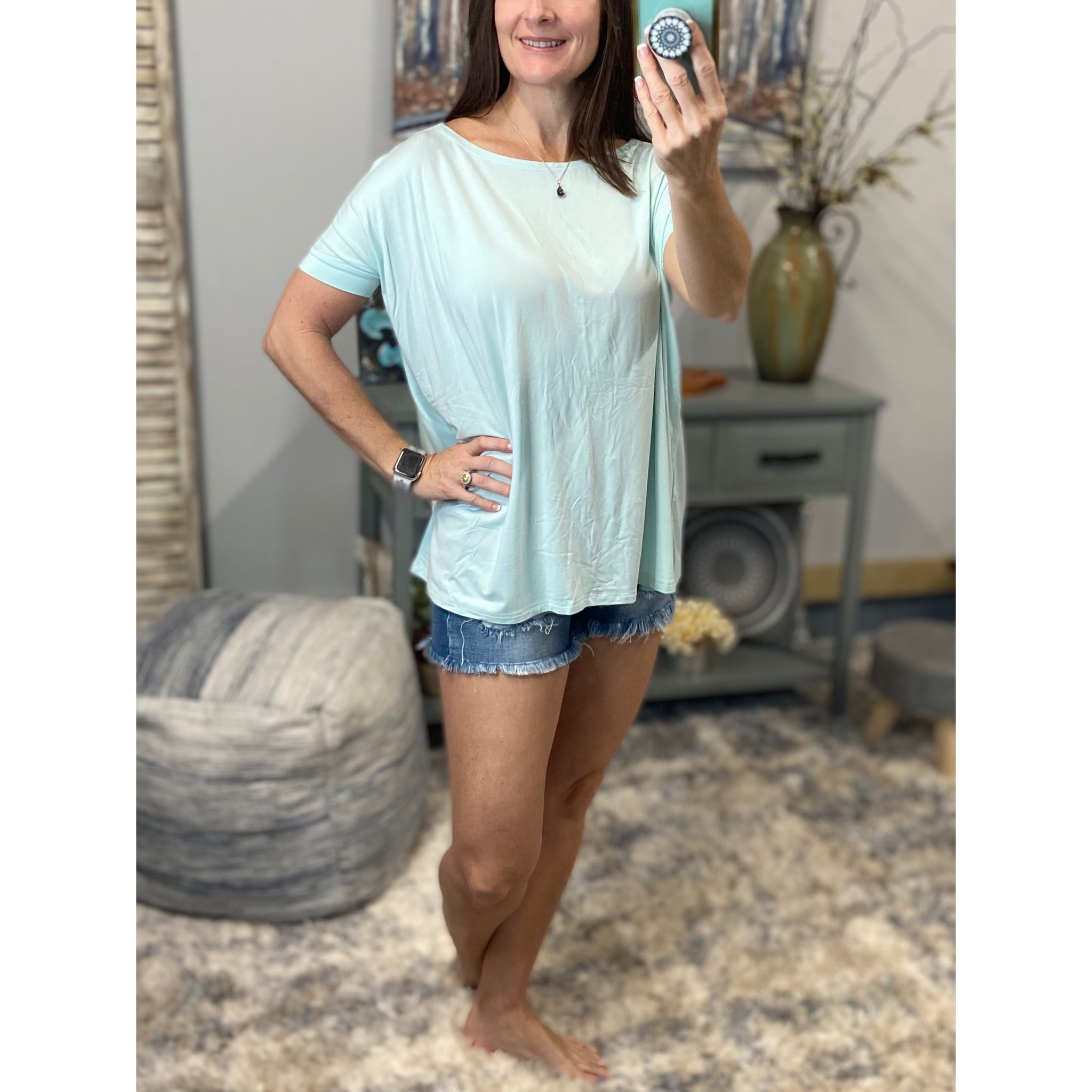 PIKO Dolman Wide Open Boat Neck Dolman Sleeve Tunic Top Shirt Mint S/M/L