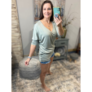 Very Sexy Dolman Deep V-Neck Cleavage Asymmetrical Tunic Top Gray S/M/L/XL