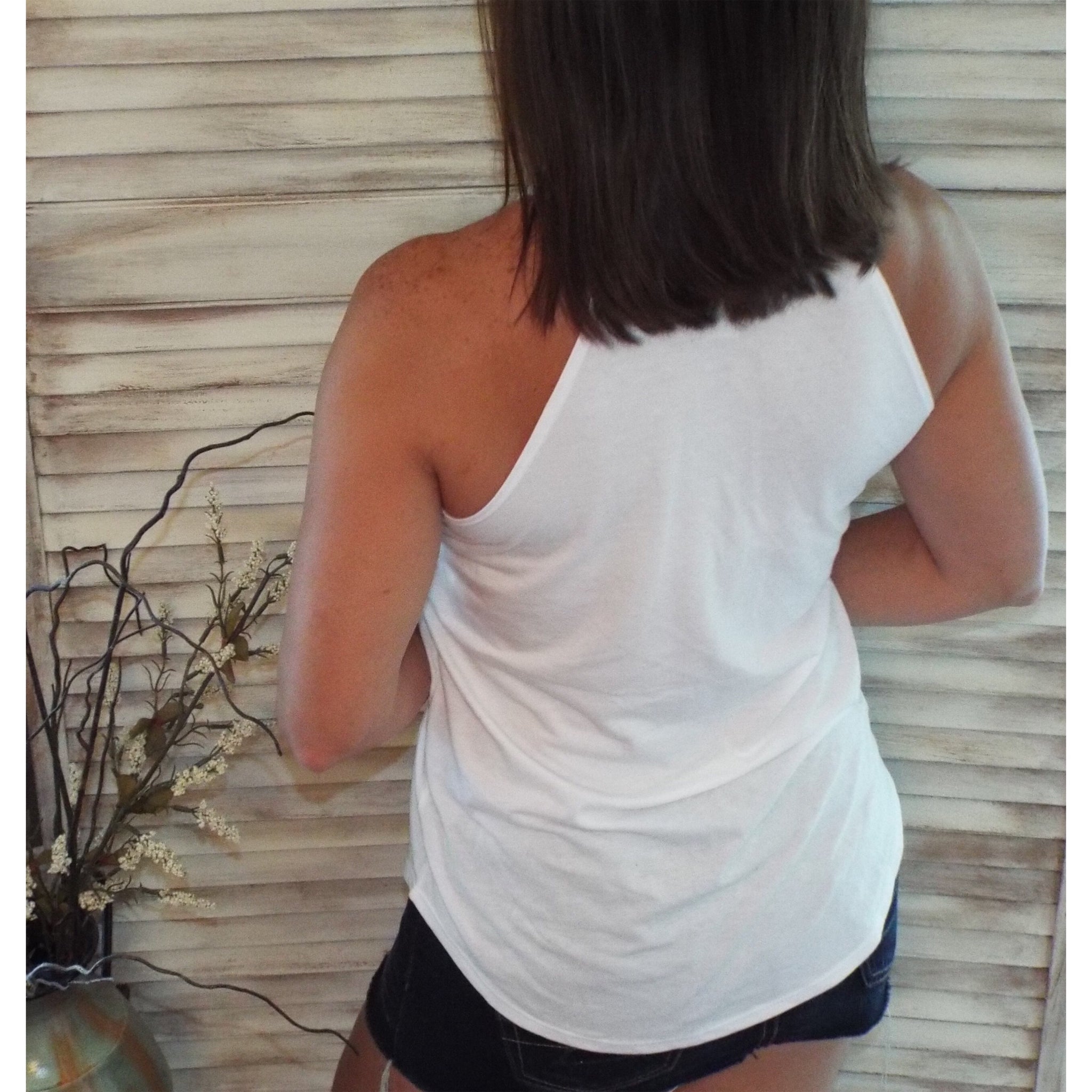Tri Rocker Racerback Round Neck Floaty Trendy Tank Top Summer White