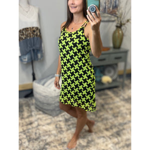 "My Way" Chiffon Double Strap Racerback Sheer Overlay Dress Geometric Green Navy S/M/L