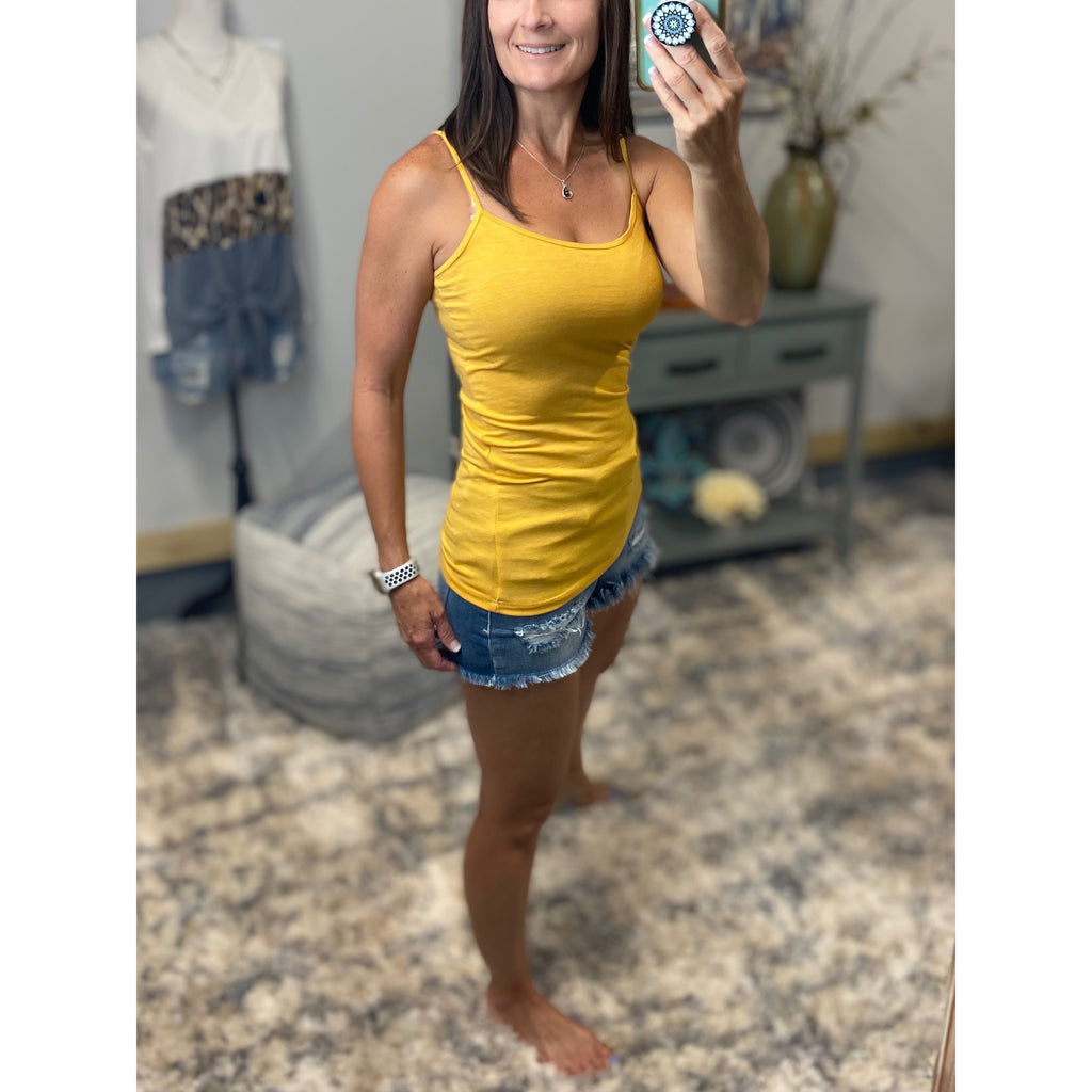 Sexy Low Cut Shelf No Bra Cleavage Adjustable Straps Layering Cami Yellow S/M/L