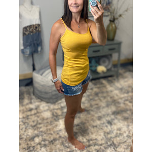Sexy Low Cut Shelf No Bra Cleavage Adjustable Straps Layering Cami Yellow S/M/L
