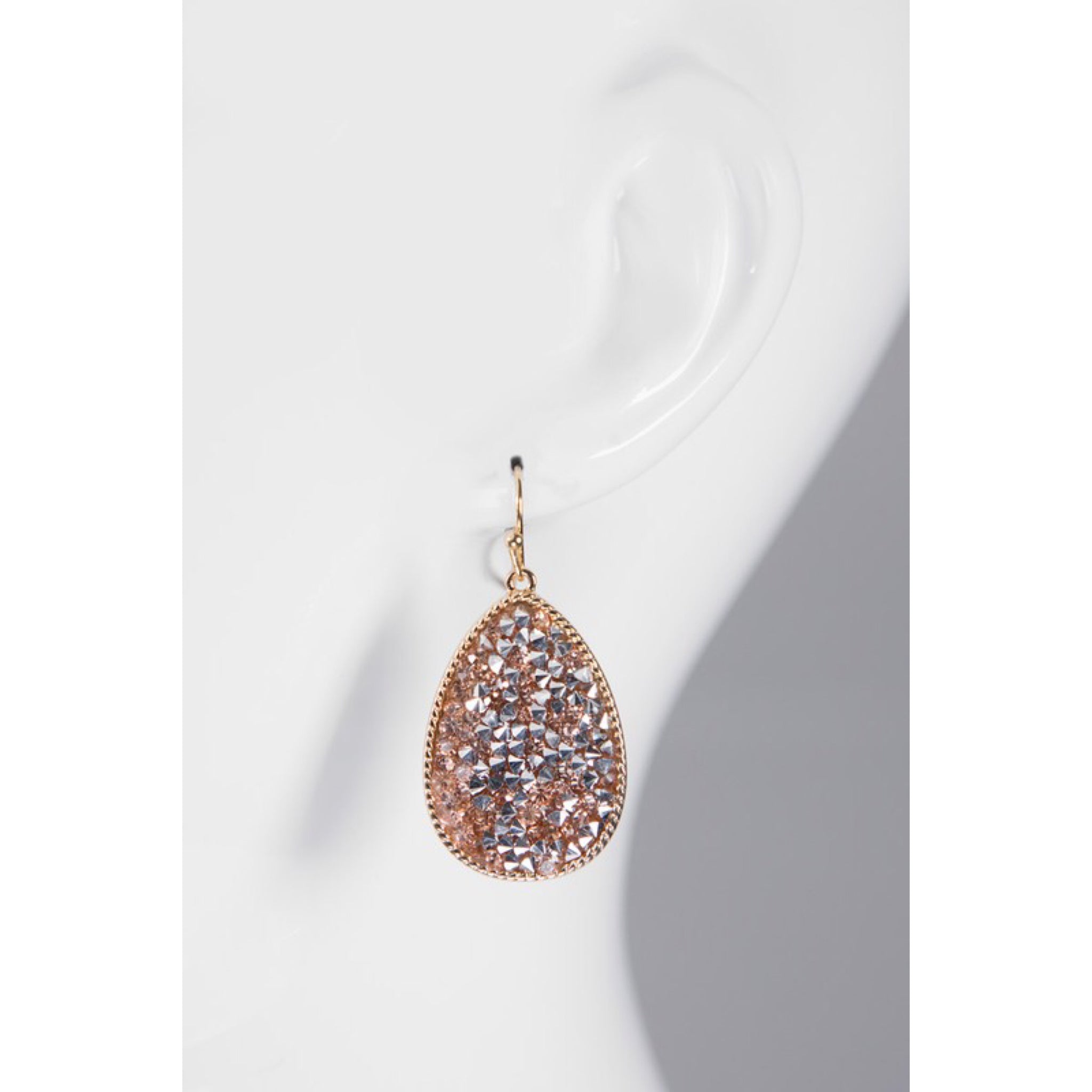 “Disco” Glitter Stone Teardrop Hook Earrings All Sliver