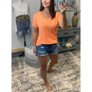 "Neon Rainbow" Loose Floaty Scoop Neck Boyfriend Tee Shirt Melange Neon Orange S/M/L