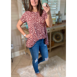 “You’re One Of A Kind” Round Neck Pocket Splatter Short Sleeve Burgundy