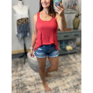Sparkle Low Cut Summer Racerback Ribbed Floaty Tank Top Tunic Red S/M/L