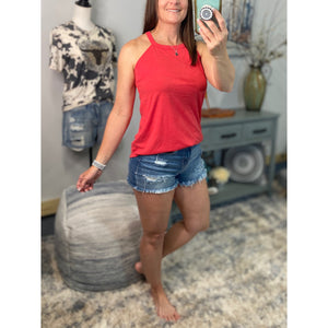 Tri Rocker Racerback Scoop Neck Floaty Trendy Summer Tank Top Red