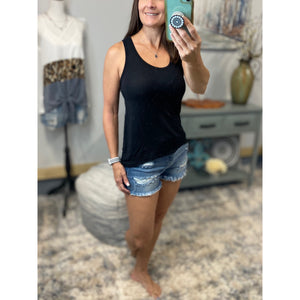 Zipper Racerback Sleeveless Scoop Neck Cleavage Floaty Summer Tank Top Black