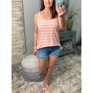 "Level Up" Ribbed Striped Scoop Neck Sleeveless Summer Beach Floaty Tank Top Tunic Pink