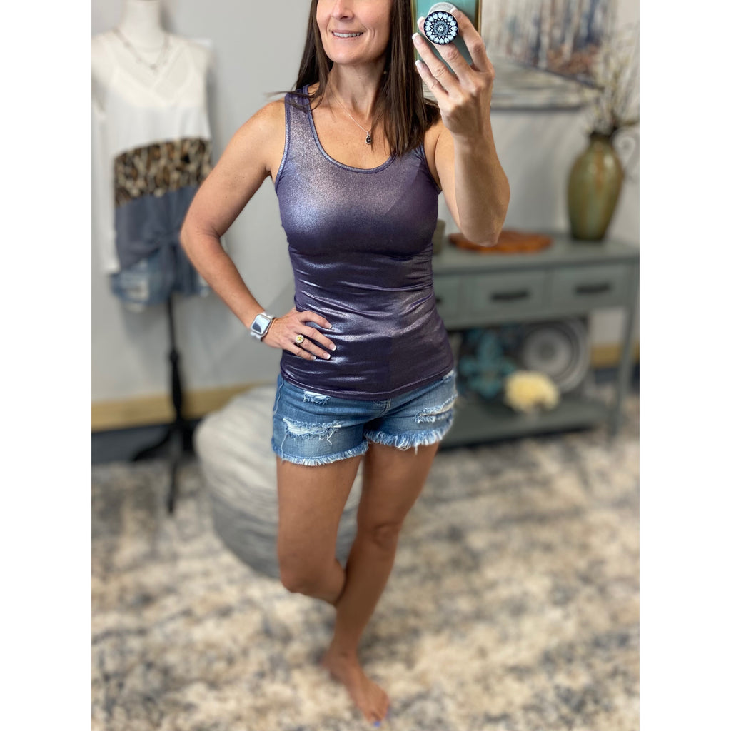 Scoop Neck Racerback Metallic Summer Tank Top Shirt Purple Sexy