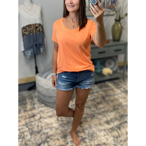 "Neon Rainbow" Loose Floaty Scoop Neck Boyfriend Tee Shirt Melange Neon Orange S/M/L
