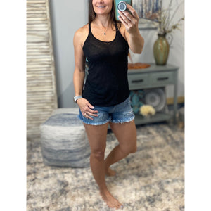 Sexy Scoop Neck Tie Back Racerback Tissue Floaty Tank Shirt Top Black S/M/L