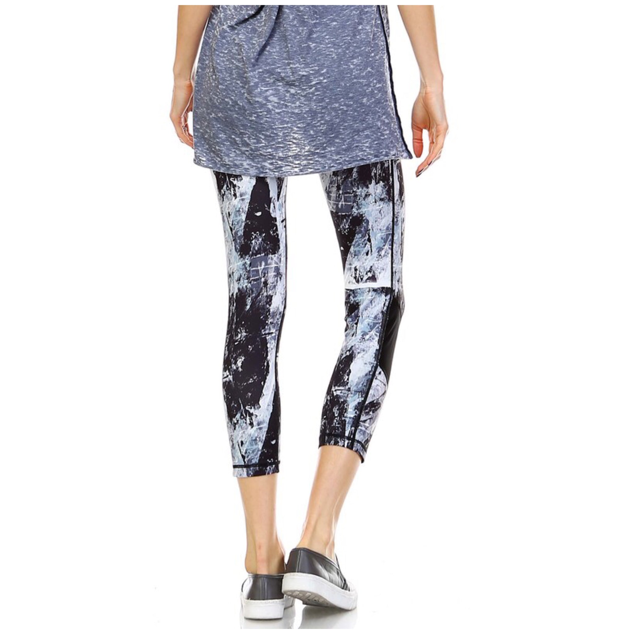 Paint Print Leggings Stretch Yoga Lounge Capri Pants Gym Workout Black Blue S/M/L