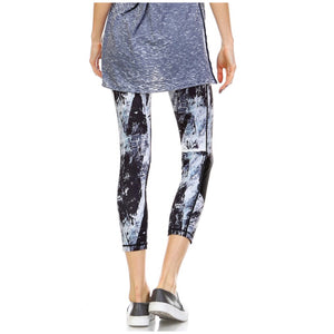 Paint Print Leggings Stretch Yoga Lounge Capri Pants Gym Workout Black Blue