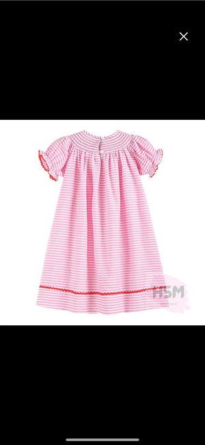 "The Big Apple" Smocked Striped Apple Bishop Embroidery Red Dress