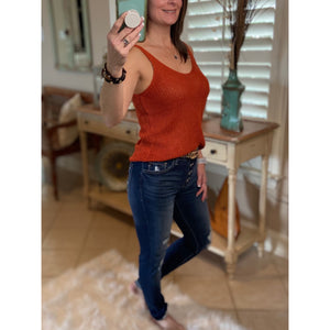 “Spring Fling” Sexy Low Double V Neck Back Sleeveless Dressy Sweater Tank Rust