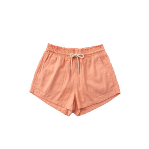 Basic Linen Pocket Drawstring Elastic Waist Dressy Shorts Bottoms Peach S/M/L