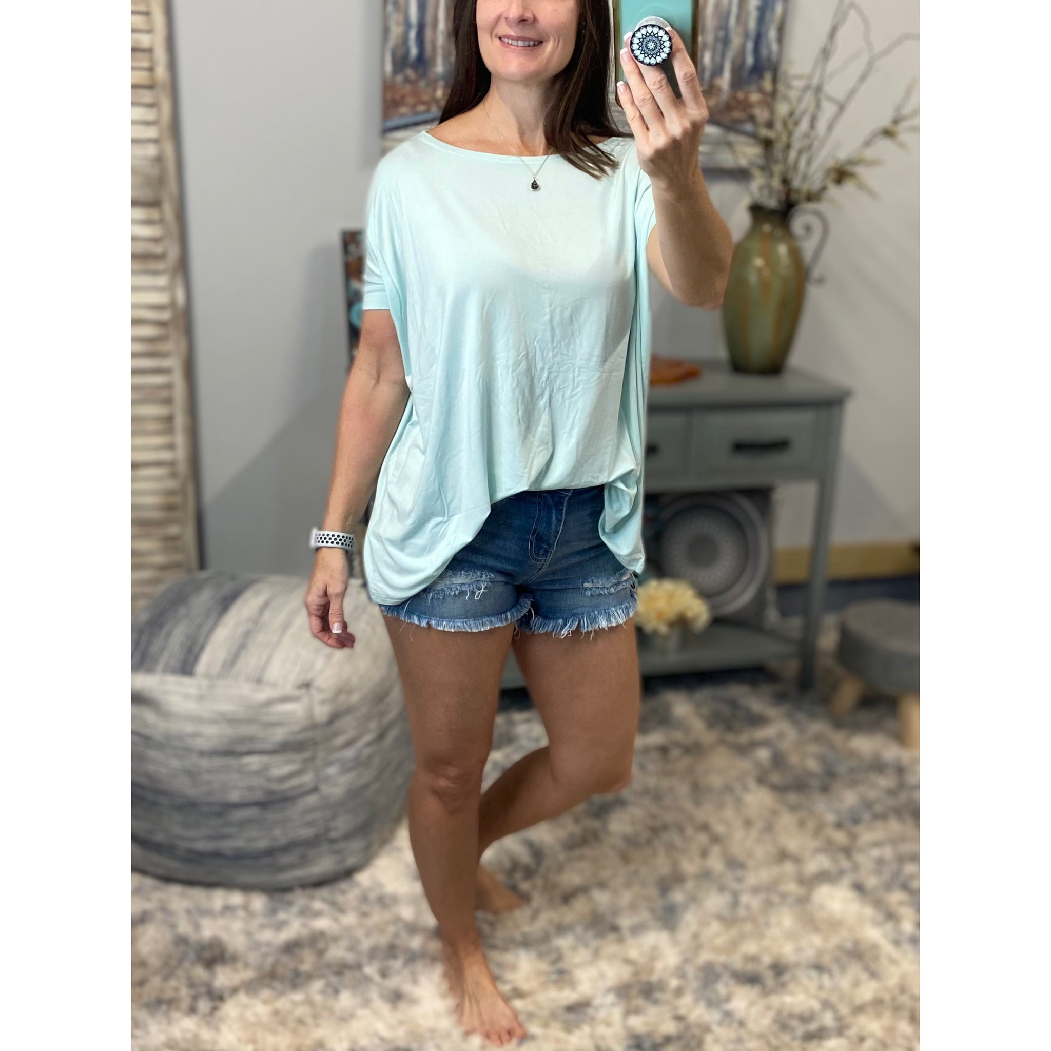 PIKO Dolman Wide Open Boat Neck Dolman Sleeve Tunic Top Shirt Mint S/M/L