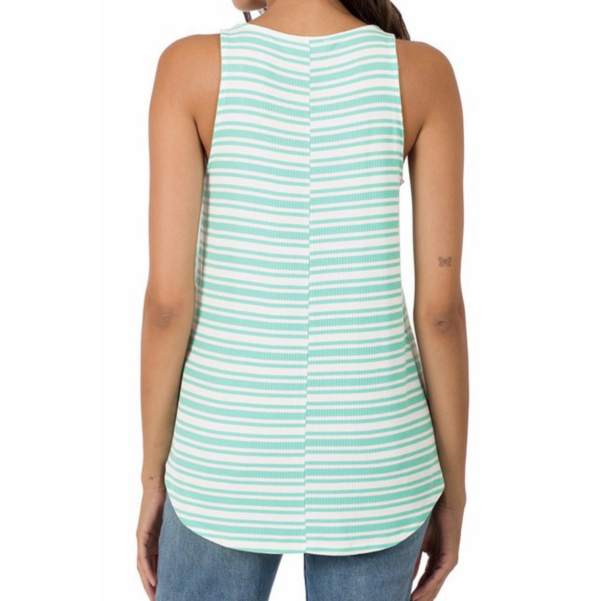 "Level Up" Ribbed Striped Scoop Neck Summer Floaty Tank Top Tunic Pink S/M/L/XL