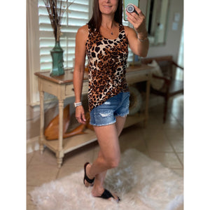 "Hot in Here" Very Sexy Leopard Scoop Neck Sleeveless Floaty Summer Tank Top Brown