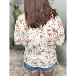 “Everybody Talks” Floral Dolman Tunic 3/4 Sleeve Ruching Detail Top Dress Cream S/M/L/XL