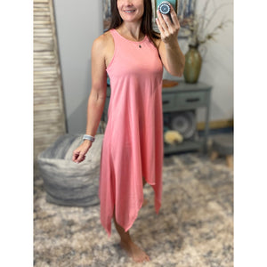 Handkerchief Hem Floaty Terry Summer Tank Sundress Pink S/M/L