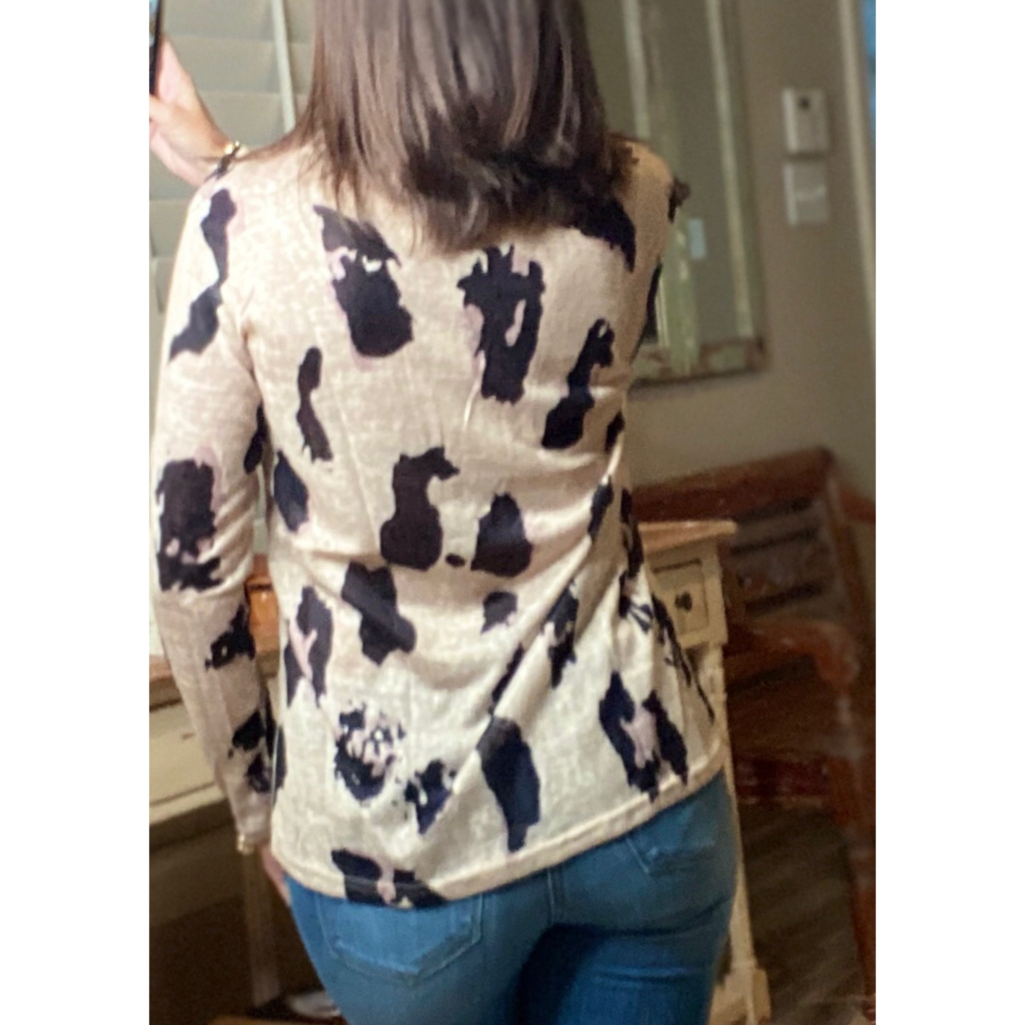 "Wild Child" V-Neck Floaty Animal Print Leopard Long Sleeve Taupe