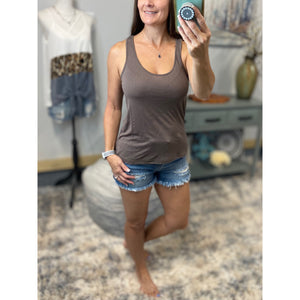 Speckled Low Cut Summer Racerback Ribbed Floaty Tank Top Tunic Cocoa S/M/L