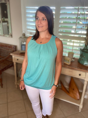Sexy Pleated Scoop Neck Sleeveless Halter Banded Tank Cami Top Mint PLUS