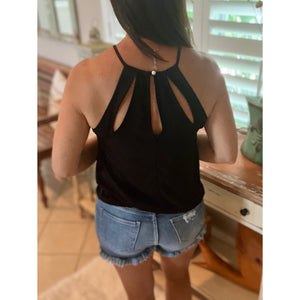 Chiffon Halter Top Black Multi Keyhole Banded Bottom Tank Cami Sexy Summer Light