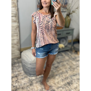 “I’ve Come a Long Way” Snake Print Short Flutter Sleeve Round Neck Top Pink Black S/M/L/XL