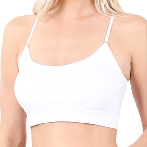 “Comfort Zone” Sexy Cross Back Padded Seamless Adjustable Strap Yoga Sport Stretch Bralette Tank White OS