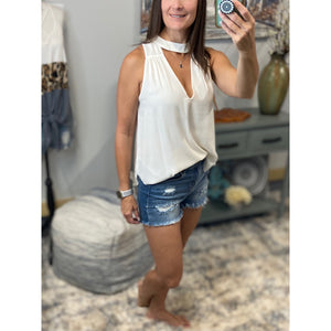 Very Sexy Low Cut Choker Sheer Floaty Empire Tank White S/M/L