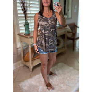 "Hot in Here" Very Sexy Camouflage Floaty Scoop Neck Summer Tank Top Army Green
