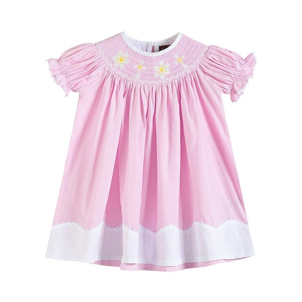 Smocked Easter Bishop Cross Floral Embroidery Pink Dress